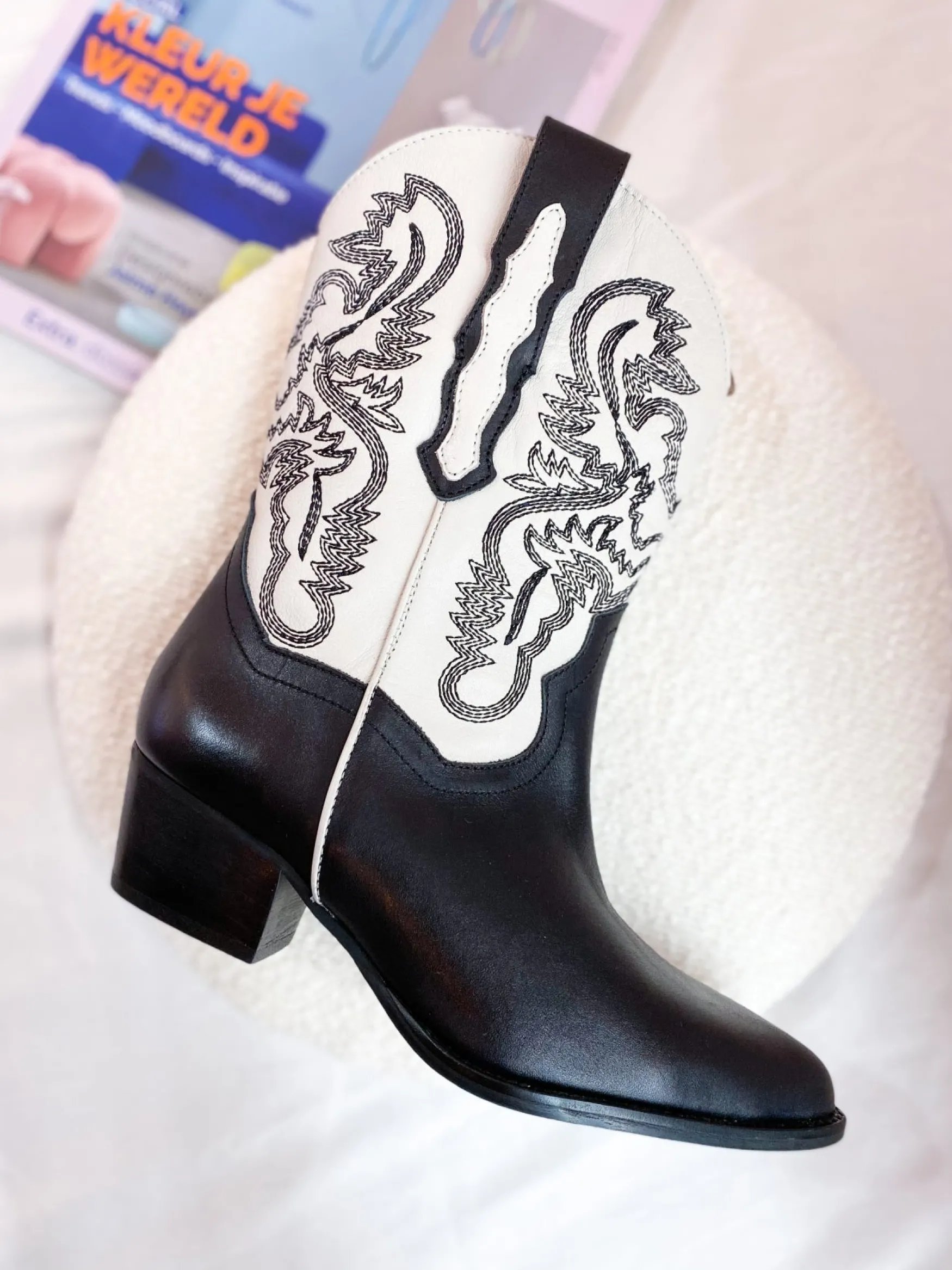 DWRS label BRADY leer - Westernboots | White / Black>DAMES Laarzen | Westernboots
