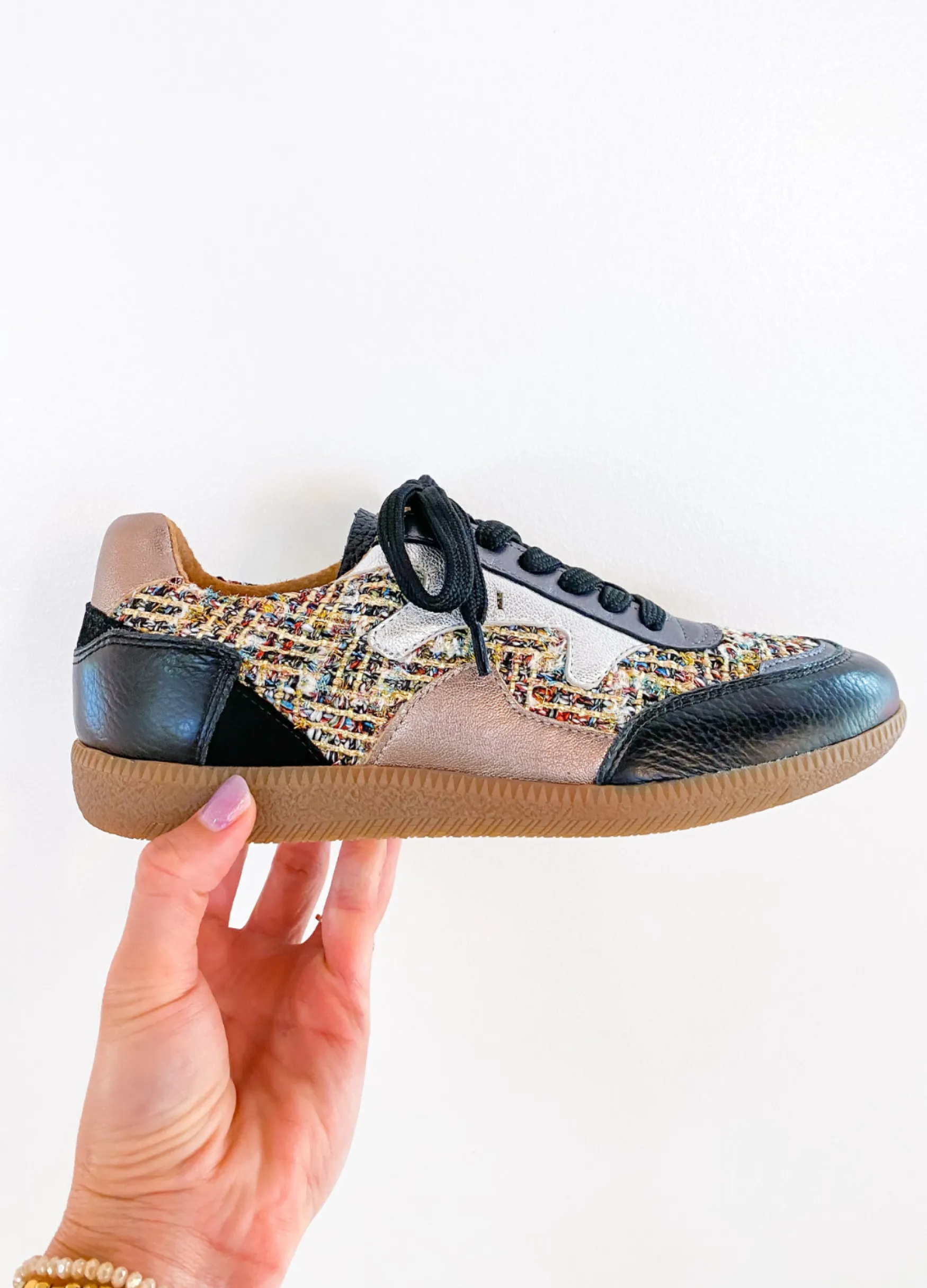 DWRS label ISELLE tweed - Sneakers | Silver / Black>DAMES Sneakers