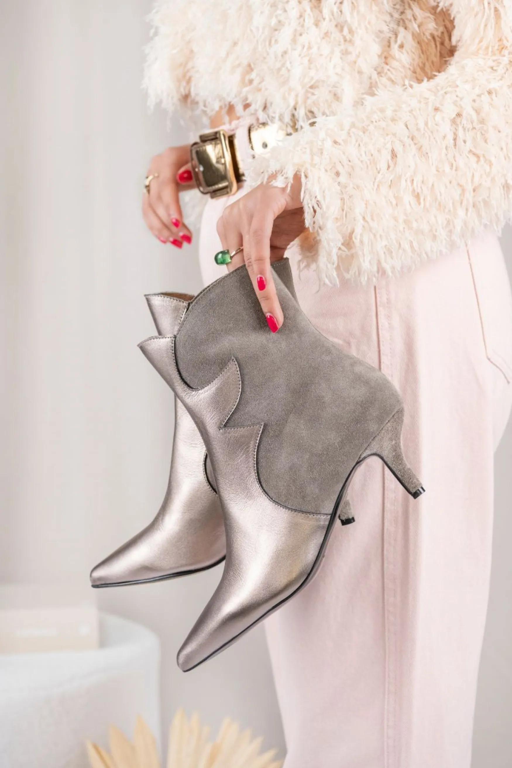 DWRS label PONZA suede - Enkellaarsjes | Beige / Smoke>DAMES Enkellaarsjes | Hakken