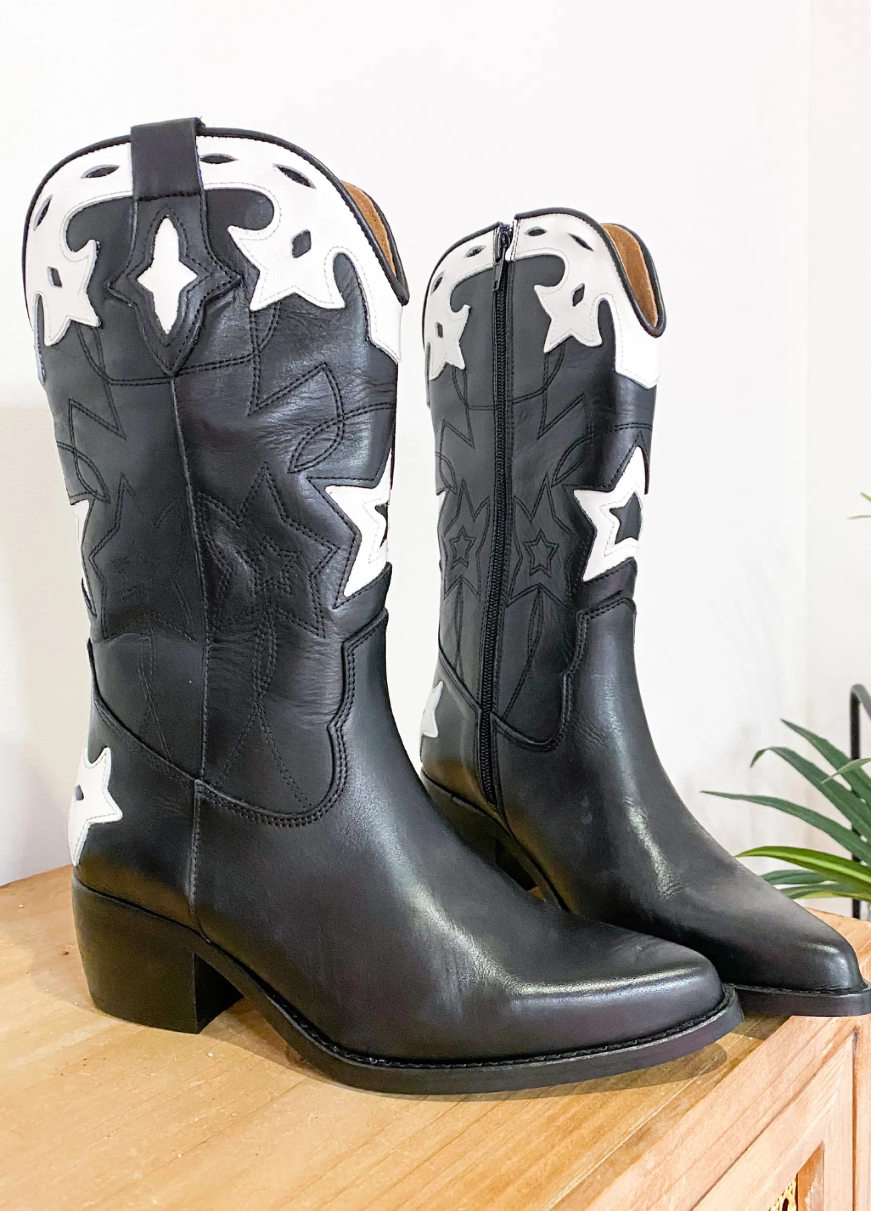 DWRS label SHELBY leer - Westernboots | Black / White>DAMES Laarzen | Westernboots